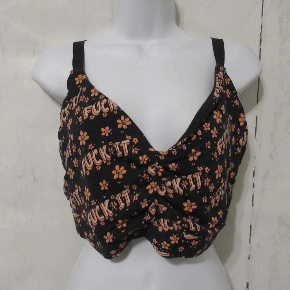 Me Undies Bra 2X Floral Graphic F It Print Plus Size Black Pullover Bralette